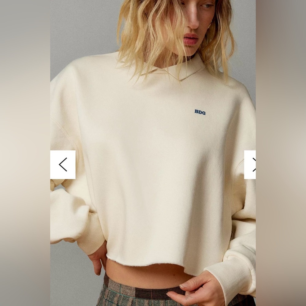 Urban Outfitters BDG Cream Cropped Polo Sweatshirt XS - Picture 2 of 13
